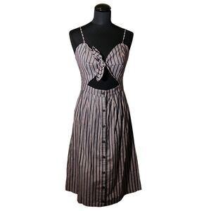 Mo:vint New York Striped Cutout Midi Dress in Navy/Red, Women's Size Small